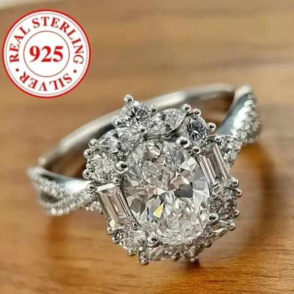 Sterling silver diamond wedding ring sz 6 - Picture 1 of 16